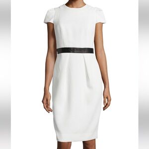 Carmen Marc Valvo
Cap-Sleeve Leather-Waist Dress, White